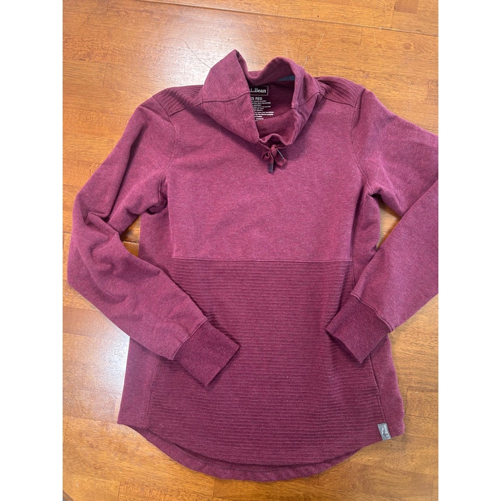 LL Bean Pullover Women XS Burgundy Ribbed Funnel Neck Thumbhole Sweatshirt